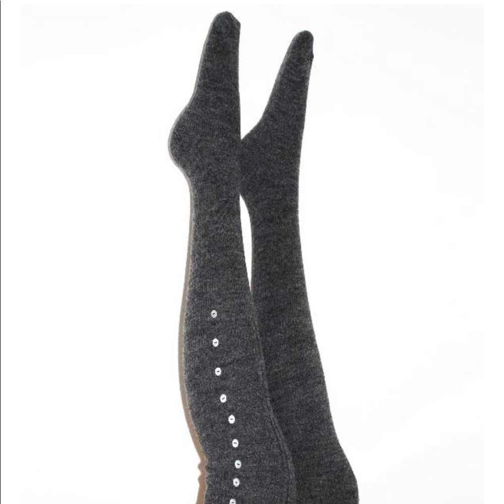 Grey Alpaca Leaves Thigh High Socks - Picture 2 of 11